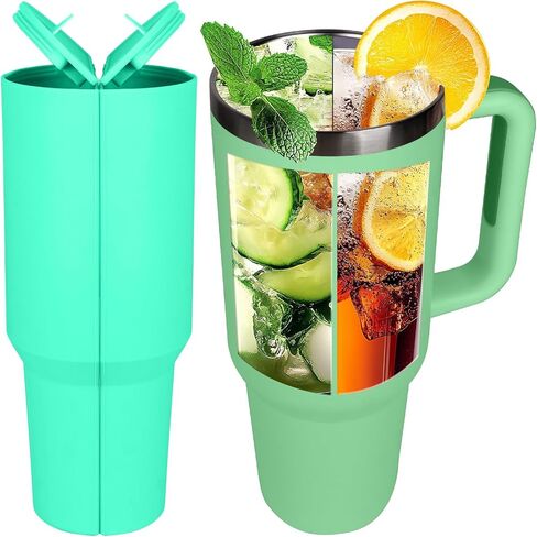 Inner Divider Tray for Stanley Cup 2-in-1 Beverage Seperator with Lid and Straw Hole Silicone Liner Inner Cup Section Tray for Stanley Cup 40 oz Dual Side Cup Sleeve for Juice Coffee Cola and More in Saudi Arabia