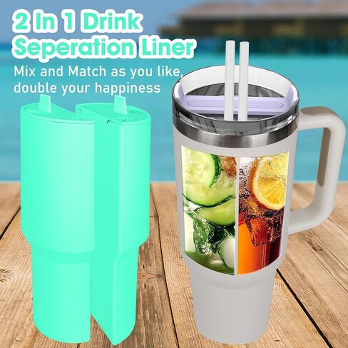 Inner Divider Tray for Stanley Cup 2-in-1 Beverage Seperator with Lid and Straw Hole Silicone Liner Inner Cup Section Tray for Stanley Cup 40 oz Dual Side Cup Sleeve for Juice Coffee Cola and More in Saudi Arabia