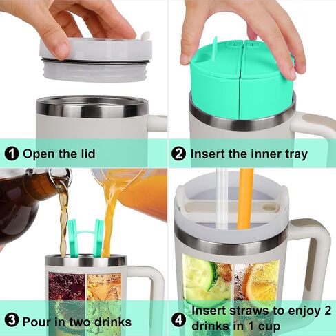 Inner Divider Tray for Stanley Cup 2-in-1 Beverage Seperator with Lid and Straw Hole Silicone Liner Inner Cup Section Tray for Stanley Cup 40 oz Dual Side Cup Sleeve for Juice Coffee Cola and More in Saudi Arabia