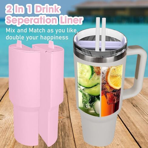 Inner Divider Tray for Stanley Cup 2-in-1 Beverage Seperator with Lid and Straw Hole Silicone Liner Inner Cup Section Tray for Stanley Cup 40 oz Dual Side Cup Sleeve for Juice Coffee Cola and More in Saudi Arabia