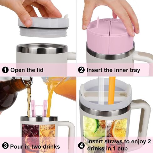 Inner Divider Tray for Stanley Cup 2-in-1 Beverage Seperator with Lid and Straw Hole Silicone Liner Inner Cup Section Tray for Stanley Cup 40 oz Dual Side Cup Sleeve for Juice Coffee Cola and More in Saudi Arabia