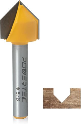 POWERTEC 90 درجة V-Groove Router Bit، قطر القطع 5/8 بوصة، ساق 1/4 بوصة، لقمة توجيه كربيد التنجستن، عمق 5/8 بوصة وطول إجمالي 1-7/8 بوصة يناسب جهاز التوجيه CNC، جهاز التوجيه المحمول وجهاز التوجيه الغطس , 1PK (73043) in Saudi Arabia