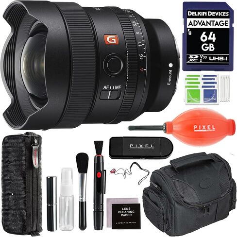 عدسة Sony FE مقاس 14 مم F1.8 GM ذات إطار كامل وفتحة واسعة وزاوية واسعة مع منفاخ ملحقات متقدمة بكسل ومجموعة تنظيف والمزيد | سوني SEL14F18GM in Kuwait
