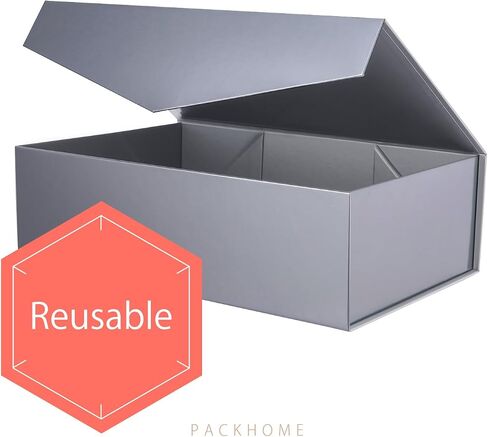 PACKHOME Gift Box 13.5x9x4.1 Inches, Large Gift Box with Lid, Bridesmaid Proposal Box, Sturdy Collapsible Gift Box with Magnetic Closure (White) in Saudi Arabia