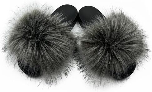 Women's Faux Fur Slides Slippers Fluffy Fuzzy Sandals Open Toe Furry Slide Flip Flop Indoor Outdoor in Saudi Arabia