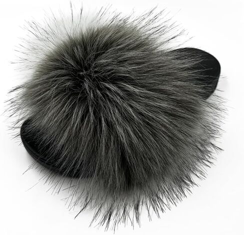 Women's Faux Fur Slides Slippers Fluffy Fuzzy Sandals Open Toe Furry Slide Flip Flop Indoor Outdoor in Saudi Arabia