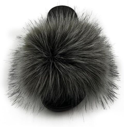 Women's Faux Fur Slides Slippers Fluffy Fuzzy Sandals Open Toe Furry Slide Flip Flop Indoor Outdoor in Saudi Arabia