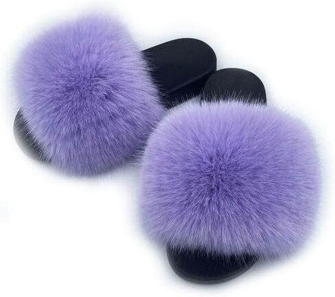 Women's Faux Fur Slides Slippers Fluffy Fuzzy Sandals Open Toe Furry Slide Flip Flop Indoor Outdoor in Saudi Arabia