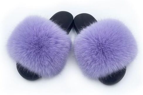 Women's Faux Fur Slides Slippers Fluffy Fuzzy Sandals Open Toe Furry Slide Flip Flop Indoor Outdoor in Saudi Arabia