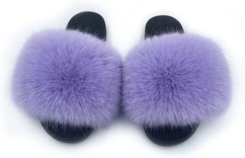 Women's Faux Fur Slides Slippers Fluffy Fuzzy Sandals Open Toe Furry Slide Flip Flop Indoor Outdoor in Saudi Arabia