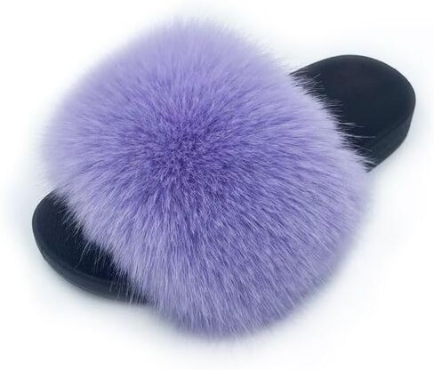 Women's Faux Fur Slides Slippers Fluffy Fuzzy Sandals Open Toe Furry Slide Flip Flop Indoor Outdoor in Saudi Arabia
