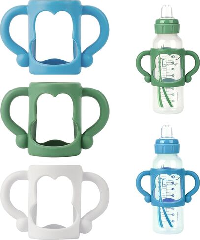 Bottle Handles for Dr. Brown's Narrow Baby, Wide-Neck, Removable Easy-Grip Transitional Sippy Cup Handles, 100% Silicone-BPA-Free Material, 4m+ (White, Green, Blue) in Saudi Arabia