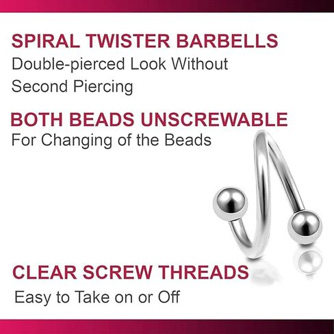 Bodyjewellery 2 قطعة 18 جرام دوامة الحديد الغضروف القرط الشفاه الزنمة الحاجب هوب اللولب الملتوية بار الصلب ترصيع BBDG كرات اختيار الحجم in Kuwait