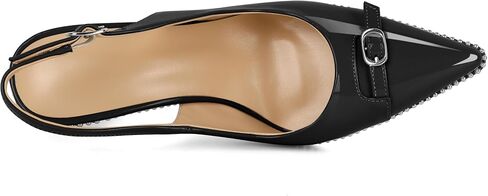 SAMMITOP المرأة Slingback الكعب العالي وأشار اصبع القدم مشبك الفضة مطرز مضخات الخناجر الانزلاق على 3.5 بوصة مثير الكعب اللباس أحذية براءات الاختراع والجلود in Saudi Arabia
