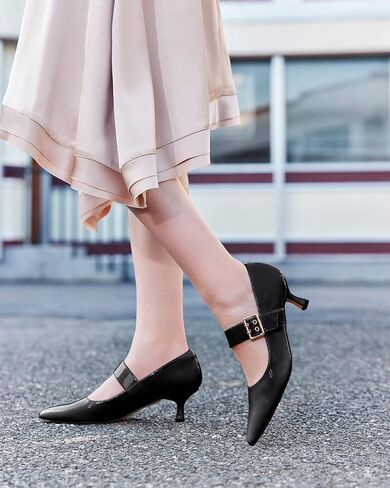 Coutgo Womens Kitten Heels Mary Jane Shoes Closed Pointed Toe Dress Shoes Buckle Work Office Pump Shoes in Saudi Arabia