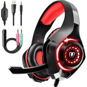 Gaming Headset for PS4 PS5 Xbox One Switch PC with Noise Canceling Mic, Deep Bass Stereo Sound (Black Red)-1