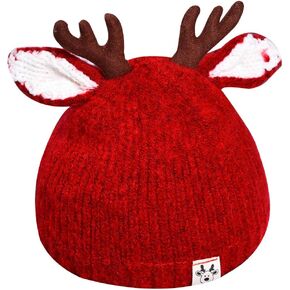Sun Kea Baby Warm Knitted Beanie Cute Reindeer Antlers Winter Hat Soft Flannel Lining Skull Cap