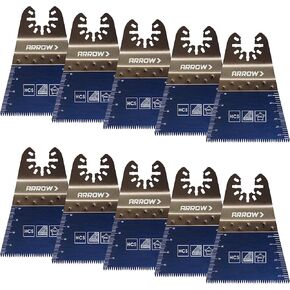 Arrow OSC106-10 Japanese Tooth Oscillating Tool Blade for Hardwood, Wood, PVC, Drywall, Universal, Fits Most Multitools, 2-11/16 inch, 10-Pack