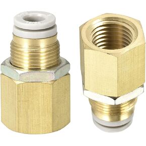 2 Pack 3/8 PT Female Pipe Fitting - Straight Union, Bulkhead Push to Connect Fittings, Apply to Pneumatic System (6mm ID, Gold)