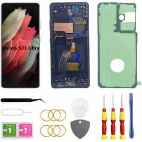 OLED for Samsung Galaxy S21 Ultra 5G LCD Screen Replacement for Samsung S21 Ultra Touch Digitizer Screen Display Assembly with Frame Toolkits G998U G998B/DS Black