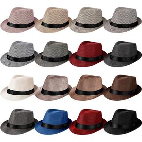 16 Pcs Fedora Hat Panama Trilby Hat Mens Hats with Brim Classic Pork Pie Hats Mens Summer Hats for Men Women Costume