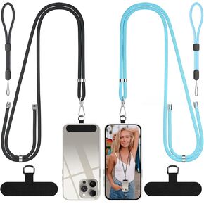 Phone Lanyard, SHANSHUI Crossbody Phone Lanyard, Long & Wrist Nylon Cell Phone Lanyard Around The Neck Tether Pads for All Mobile Phones Black Grey