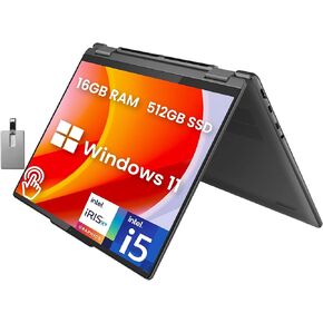 Lenovo ENOVO Yoga 7i 2-in-1 Laptop 14'' 2.2K Touchscreen12th Core i7-1255U Iris Xe Graphics 16GB RAM 1TB SSD WI-FI 6E Thunderbolt 4 Backlit KB w/ FP Windows 11 RATZK 32GB USB, Storm Grey, (82QG)