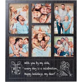 4x6 Collage Picture Frame Family Photos Display - 8 Openings Collage Picture Frame for Wall with Blackboard DIY Thanksgiving Day Blessing Hanging Collage Black Picture Frame Tabletop Stand for Living Room