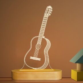 Guitar Night Light, 3D Glow Illusin Lamp for Music Lover, Warm Colors Wooden Handmade Gifts Idea Guitar Accessory for Home Instrument Festival Decor