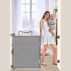 55 inch Retractable Baby Gates, EZIGO Extra Wide Baby Gate for Large Openings Extra Long Baby Gates for Kids or Pets Dog Gate Child Safety Gate for Stairs Hallways Doorway Indoor Outdoor, Gray