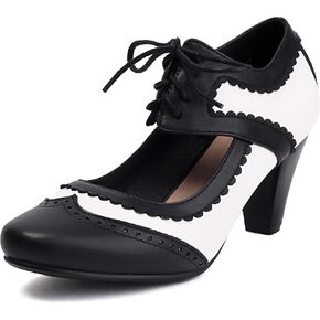 Elerhythm Women's Mary Jane Lace Up Closed Round Toe Vintage Heels Gatsby 1950s Pumps 1920s Victorian 1940s Retro Shoes