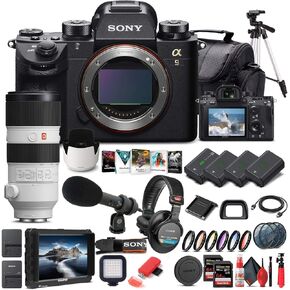 Sony Alpha a9 II Mirrorless Digital Camera (Body Only) (ILCE9M2/B) + Sony FE 70-200mm Lens + 4K Monitor + Pro Headphones + Pro Mic + 2 x 64GB Memory Card + 3 x NP-FZ-100 Battery + More (Renewed)