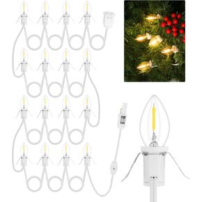 4Pack Accessory Cord with 24 LED Light Bulbs and Outlet Christmas Village Light 46.4FT White Cord with Spare Fuse Warm White C7 Lamp Christmas Village Accessories for Village Houses Craft Decoration