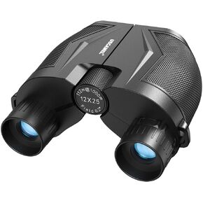 USCAMEL 12x25 Compact Binoculars for Adults and Kids Black, Large Eyepiece Waterproof Lightweight Easy Focus Small Binocular for Bird Watching, Competition, Travel and Outdoor Hunting - Black