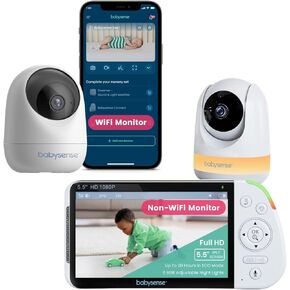 Babysense 3MP/Full HD Video Baby Monitor Bundle - WiFi Camera with App & Separate Non-WiFi Video Baby Monitor with Camera and Audio (Products Don't Connect/Pair with Each Other)