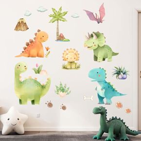 Dinosaur Wall Decals - Tropic Palm Tree Dino Wall Stickers - Boys Kids Bedroom Baby Nursery Daycare Playroom Wall Decor