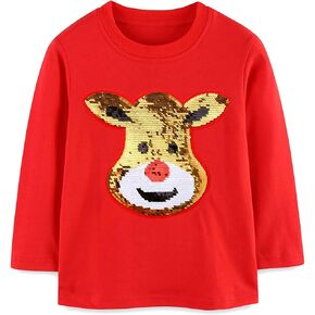 Toddler Boy Flip Sequin Tops Christmas Santa Claus Reindeer Kids Holiday T-Shirt 2-7T