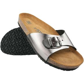 Women's 100% Genuine Leather Sandals - Comfortable Smart Foam Footbed, Slip-On Slides for Summer Wear, Adjustable Fit and Durable Non-Slip Sole