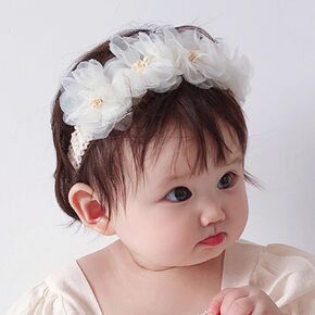 Bethynas Baby Girls Flower Cluster Lace Headband Cloth Floral Toddler Elastic Hairband for Party Cute Flower Hair Band for Infant Newborn Baby (Ivory)