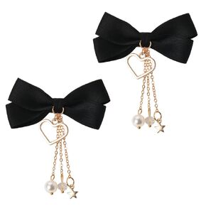 Black Bows for Girls Bowknot Hair Clips Pins for Toddlers Mini Hair Bows Hairpin Short Faux Pearl Tassel Hair Barrettes Matching Bow Hair Clips Hair Decorations for Thin Thick Hair Accessories 2Pcs