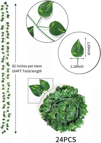 Fake Vines, Fake Ivy Leaves Greenery Garland, Artificial Ivy Vines for Bedroom Wall, Garden, Fake Plants for Aesthetic Room Decor, 24 Pcs 164 Feet, Ideal Fake Leaves for Office & Home Decor in Saudi Arabia