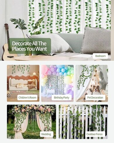 Fake Vines, Fake Ivy Leaves Greenery Garland, Artificial Ivy Vines for Bedroom Wall, Garden, Fake Plants for Aesthetic Room Decor, 24 Pcs 164 Feet, Ideal Fake Leaves for Office & Home Decor in Saudi Arabia