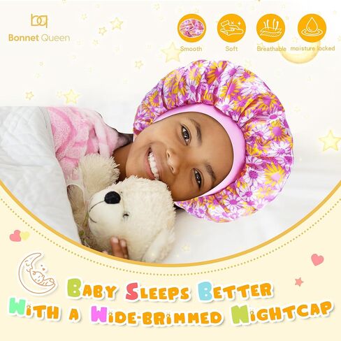 BONNET QUEEN Baby Bonnet 2Pcs Kids Bonnet Wide Elastic Silk Bonnet Double Layer Reversible Baby Satin Bonnet Toddler Bonnet in Saudi Arabia
