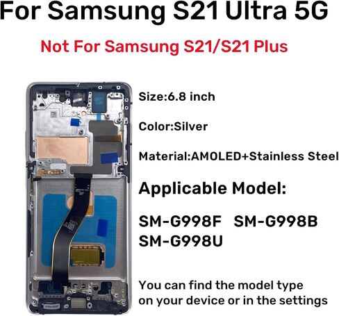 شاشة OLED بديلة لهاتف Samsung Galaxy S21 Ultra 5G LCD لهاتف Samsung S21 Ultra Touch Digitizer Screen Display Assembly مع مجموعة أدوات الإطار G998U G998B/DS أسود in Kuwait
