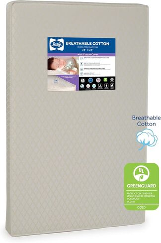 Sealy Mini Crib Mattress, Waterproof Baby Mattress, Sustainable Foam Baby Mattress for Mini Crib and Portable Crib - GREENGUARD Air Quality Certified, Made in USA - 38x24 Inches in Saudi Arabia