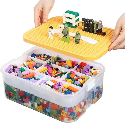 Douorgan Toy Storage Organizer for Lego Stackable Organizer Bins with Compartments Portable Containers with Lids Building Blocks Miniature Organizer Storage Box Toy Chest Case (Blue, 1 Layer) in Saudi Arabia