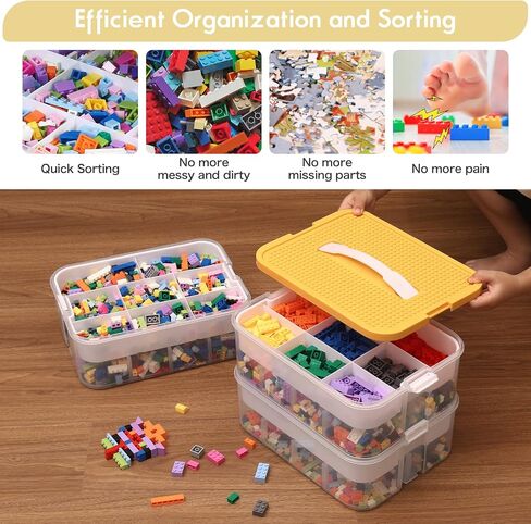 Douorgan Toy Storage Organizer for Lego Stackable Organizer Bins with Compartments Portable Containers with Lids Building Blocks Miniature Organizer Storage Box Toy Chest Case (Blue, 1 Layer) in Saudi Arabia
