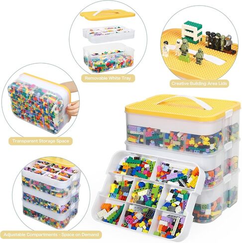Douorgan Toy Storage Organizer for Lego Stackable Organizer Bins with Compartments Portable Containers with Lids Building Blocks Miniature Organizer Storage Box Toy Chest Case (Blue, 1 Layer) in Saudi Arabia