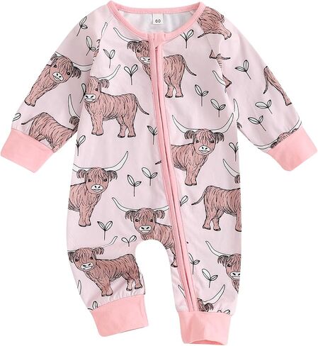 Country Baby Clothes Boy Girl Farm Animal Print Long Sleeve Romper Zipper One Piece Jumpsuit Cute Fall Outfit in Saudi Arabia