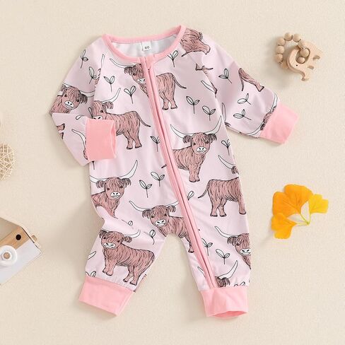 Country Baby Clothes Boy Girl Farm Animal Print Long Sleeve Romper Zipper One Piece Jumpsuit Cute Fall Outfit in Saudi Arabia